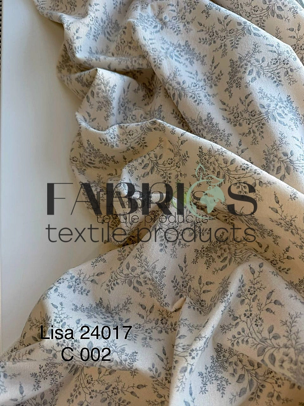 LISA 24017-C002 Тепла бавовна  принт рослинний гілочки сірі на айворі 100% бавовна  150 см 150 грам/