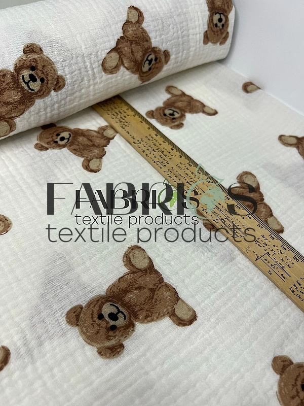 M 2004 C2 Муслін жатка 2-х шаровий принт звірята ведмедики на молочному 100% бавовна 135-140 см 125-