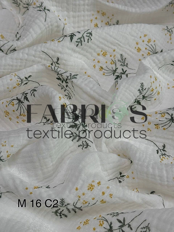 M-16/6-2 Муслін жатка 2-х шаровий принт квіти мімози на молочному 100% бавовна 135-140 см 125-135 гр