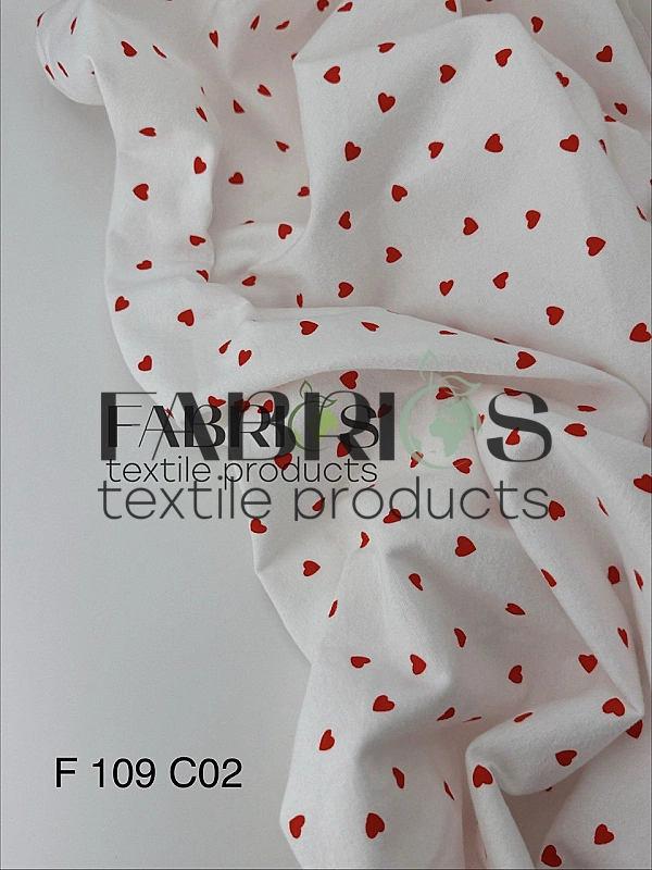 F 109 C02 фланель принт LOVE сердечки червоні дрібні на молочному 100% бавовна 150 см 150-160 грам/м