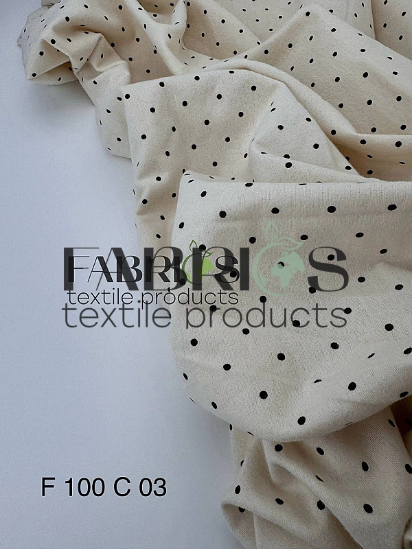 F 100 C03  фланель  горошки чорні дрібні  на айворі, ширина 150 см