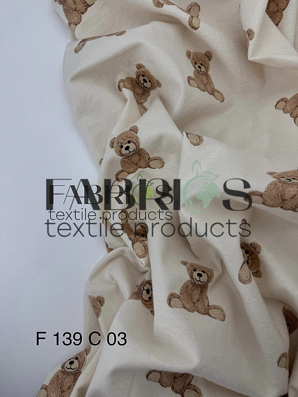 F 139 C3  фланель  ведмедики  на айворі, ширина 150 см