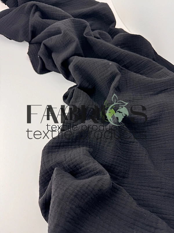 MC/01 Муслін жатка 2-х шаровий однотон чорний 100% бавовна 135-140 см 125-135 грам/м.кв.